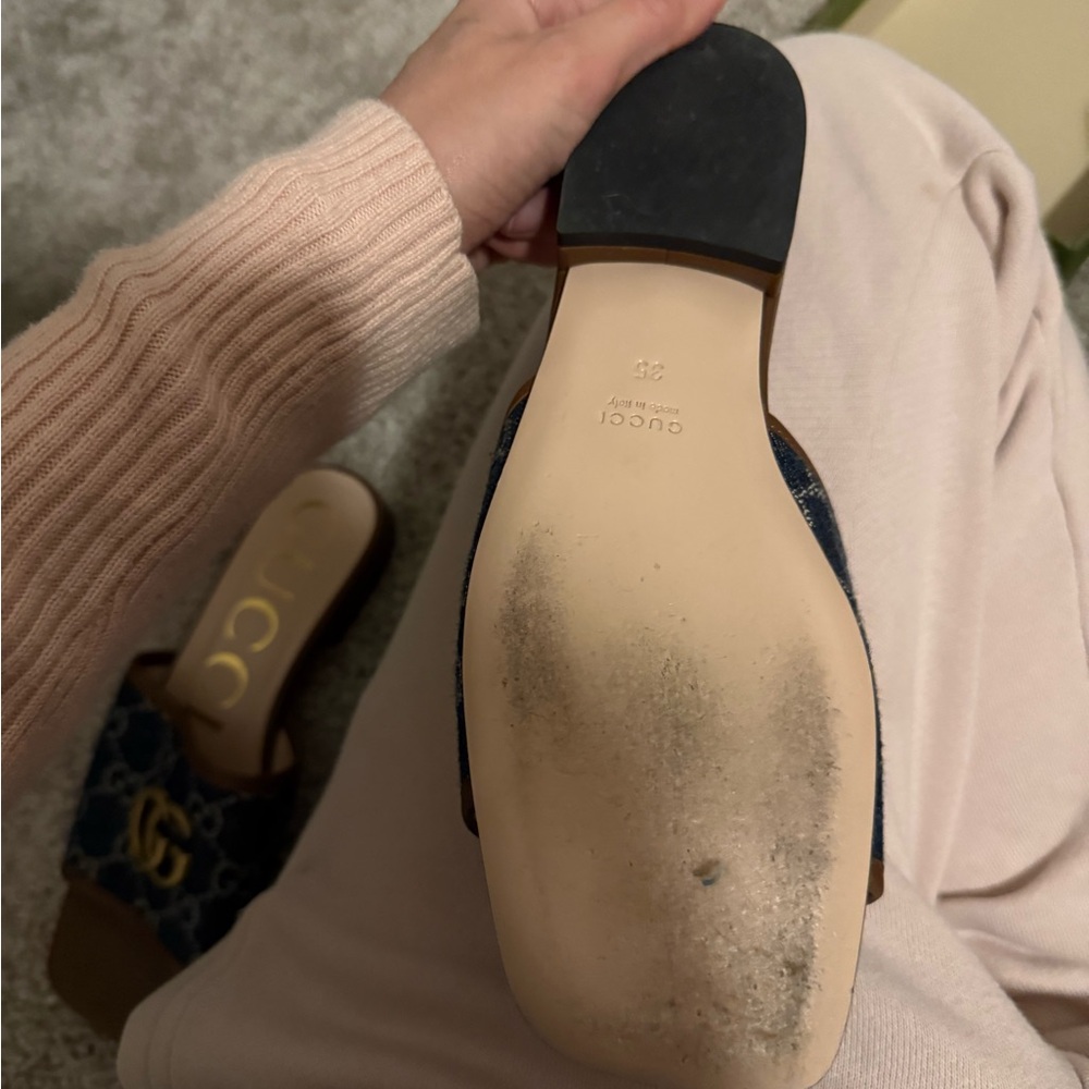 Gucci Women's Brown and Navy Slide Sandals - Picture 3 of 7